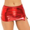 Lejafay Women's Shiny Metallic Liquid Mini Skirt Wet Look Leather Bodycon Short Split Mini Skirt Red One Size view 3