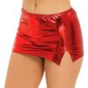 Lejafay Women's Shiny Metallic Liquid Mini Skirt Wet Look Leather Bodycon Short Split Mini Skirt Red One Size view 4