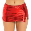 YONGHS Womens Shiny Metallic Liquid Side Split Mini Skirt Dance Party Pencil Skirt Latex Hipe Skirts Red One Size view 1