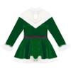Hansber Girls Christmas Outfits Long Sleeve Faux Fur Trimming Velvet Figure Roller Skating Baton Twirling Dress Green 12 view 4