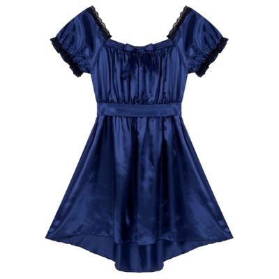YiZYiF Men's Satin Frilly Girly Costumes Sissy Dress Cross Dresser Lingerie Pajamas Nightwear Navy Blue Medium