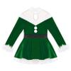 Hansber Girls Christmas Outfits Long Sleeve Faux Fur Trimming Velvet Figure Roller Skating Baton Twirling Dress Green 14 view 3