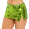 Lejafay Women's Shiny Metallic Liquid Mini Skirt Wet Look Leather Bodycon Short Split Mini Skirt Fluorescent Green One Size view 3