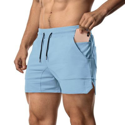 EVERWORTH Men's Workout Shorts Fitness Bodybuilding Running Fitted Short Gym Training Jogging Short Pants with Zipper Pocket and Towel Loop Blue US L Tag 2XL