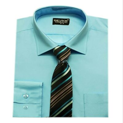 Baby Boy's and Men's Shirt with Striped Tie 2 PC Pageboy Wedding Prom Formal Business Set in Aqua Blue Size 6-12 Months
