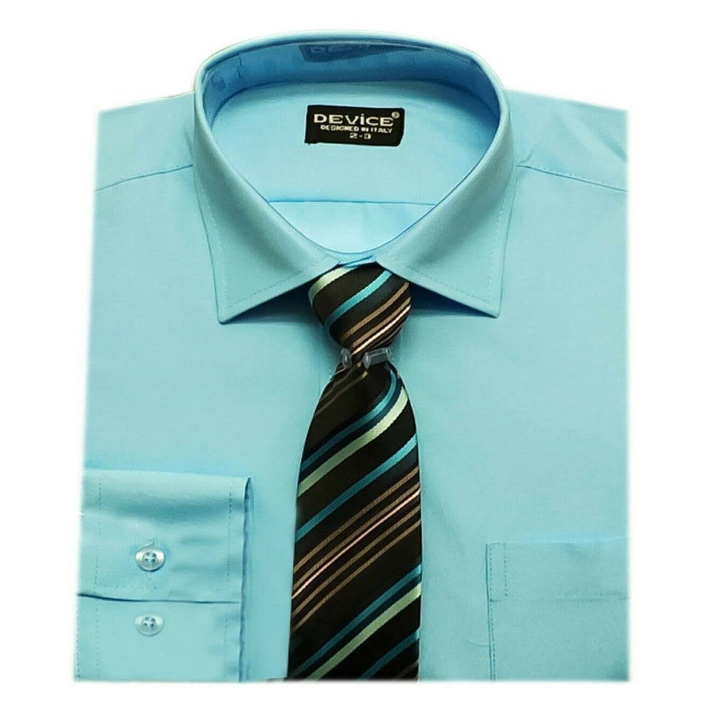 Baby Boy's and Men's Shirt with Striped Tie 2 PC Pageboy Wedding Prom Formal Business Set in Aqua Blue Size 6-12 Months
