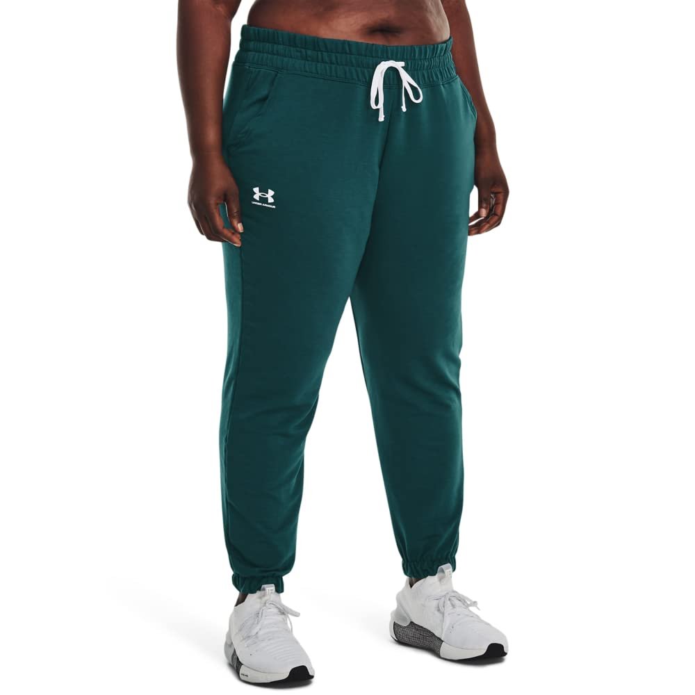 Under Armour Womens Rival Terry Joggers, (716) Tourmaline Teal / / White, 1X