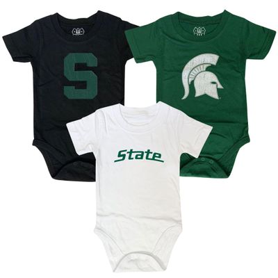 Wes and Willy Baby College Team 3 Pack of Cotton Rompers(Michigan State, 6 Month)