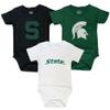 Wes and Willy Baby College Team 3 Pack of Cotton Rompers(Michigan State, 6 Month) view 1