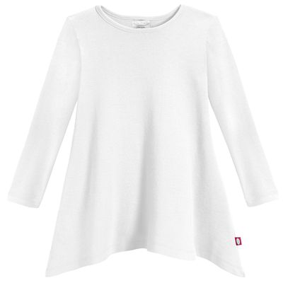 City Threads Shark Bite Girls Long Sleeve T Shirt Dress - Everyday Cute Top Tunic Blouse in Soft Natural Cotton Sensitive Skin SPD Sensory Friendly, White, 2T