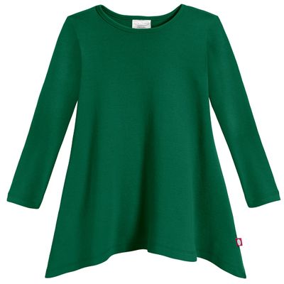 City Threads Shark Bite Girls Long Sleeve T Shirt Dress - Everyday Cute Top Tunic Blouse in Soft Natural Cotton Sensitive Skin SPD Sensory Friendly, Forest Green, 4
