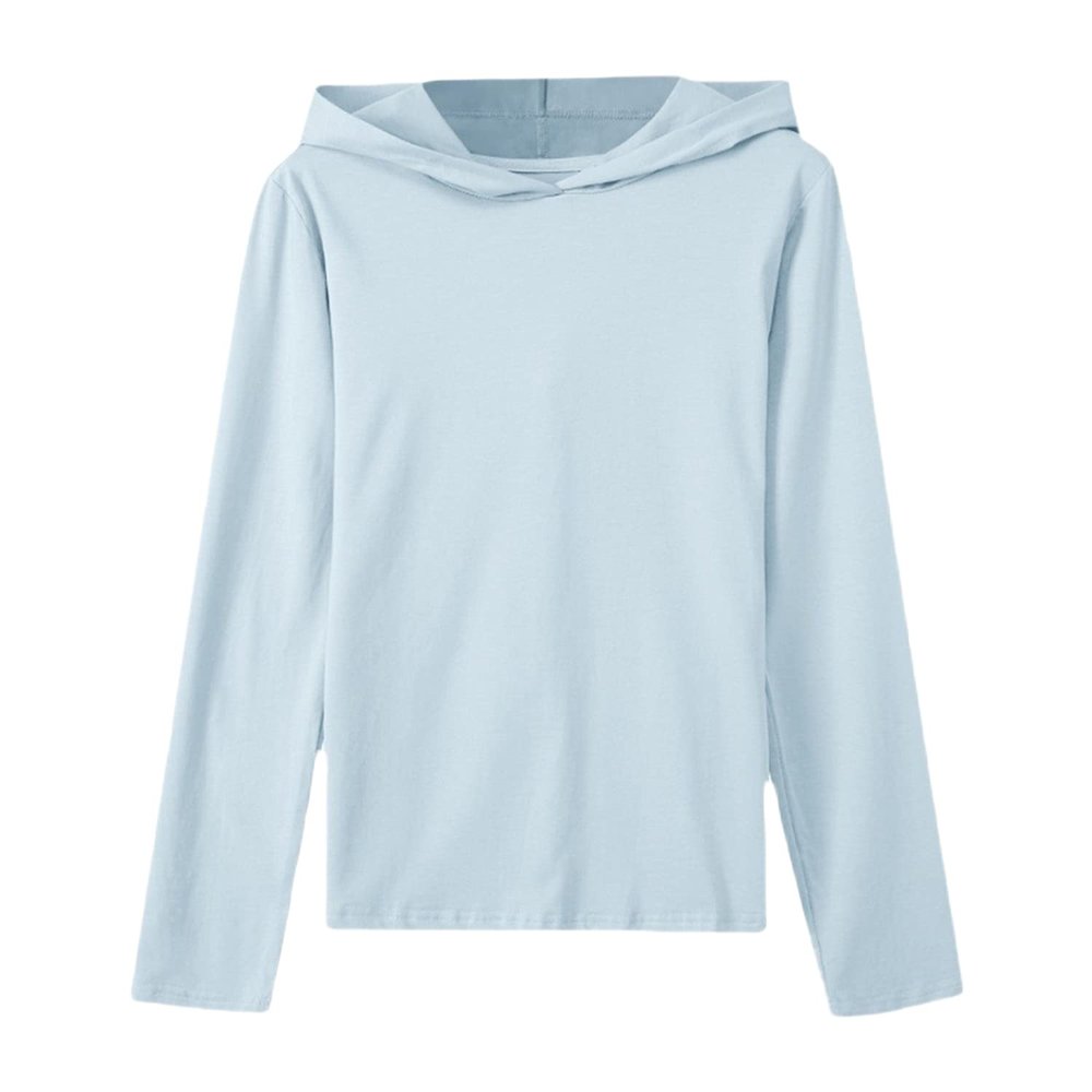 Women's Long-Sleeve Hooded T-Shirt Sun Protection Lightweight Cotton Soft Shirt Summer Short Sleeve Solid Hoodie