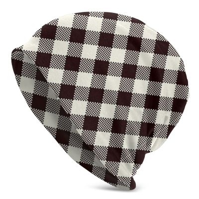 Buffalo Plaid Black and White Check Beanie Hat for Men/Women Slouchy Beanie Ski Skull Cap Winter Thin Stretch Acrylic Knit Hat
