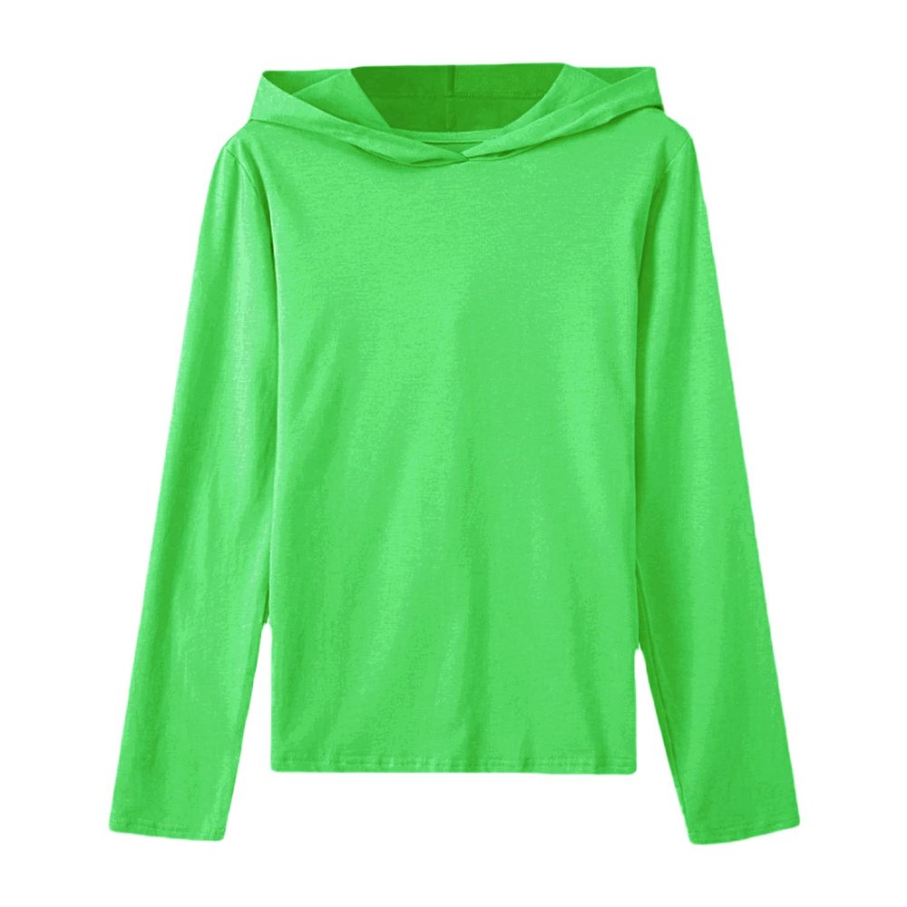 Women's Long-Sleeve Hooded T-Shirt Sun Protection Lightweight Cotton Soft Shirt Summer Short Sleeve Solid Hoodie Green
