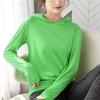 Women's Long-Sleeve Hooded T-Shirt Sun Protection Lightweight Cotton Soft Shirt Summer Short Sleeve Solid Hoodie Green view 2