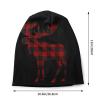 Buffalo Check Plaid Christmas Moose Deer Beanie Hat for Men/Women Slouchy Beanie Ski Skull Cap Winter Thin Stretch Acrylic Knit Hat Black view 2