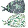 Babrukda 2 Pack Women Men Scrub Caps with Sweatband Adjustable Strap Back Turban Hats Headwear One Size Head Hair Cover for Athletic Camping Hiking, Tropical Cactus Working Cap view 1