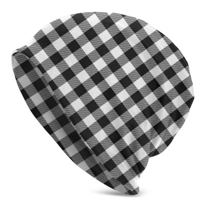 Buffalo Plaid Black and White Check Beanie Hat for Men/Women Slouchy Beanie Ski Skull Cap Winter Thin Stretch Acrylic Knit Hat