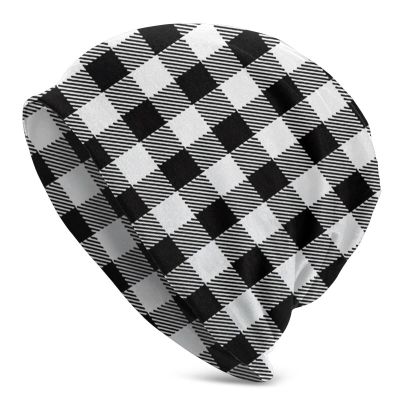 Buffalo Plaid Black and White Check Beanie Hat for Men/Women Slouchy Beanie Ski Skull Cap Winter Thin Stretch Acrylic Knit Hat