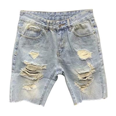 Men's Fashion Ripped Short Jeans Frayed Cut Off Slim Fit Denim Shorts Casual Straight Breathable Jean Short-Pant (28,Light Blue)