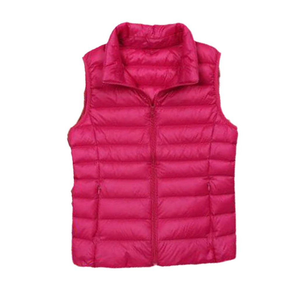 Xiangliy Autumn Women Ultra Light Down Vest White Duck Down Coat Parka Female Casual Sleeveless Waistcoat rose red L