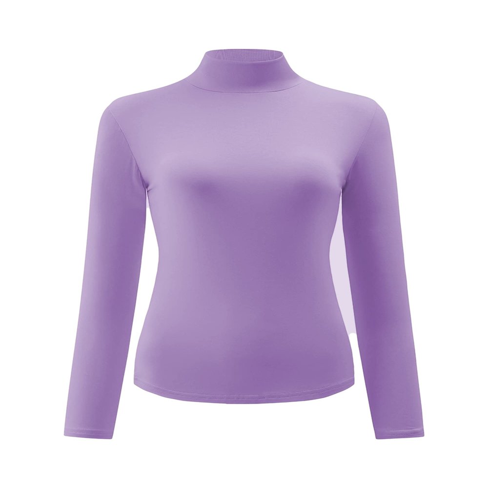 Kindcall Womens Slim Fitted Mock Turtleneck Tops Long Sleeve Lightweight Base Layer Shirts (Lavender, Large)