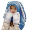 Women Girls Cute Panda Animal Winter Hats 3 in 1 Warm Plush Hoodie Cap Paw Gloves Mitten Scarf Set (Rabbit Ear, Blue) view 1