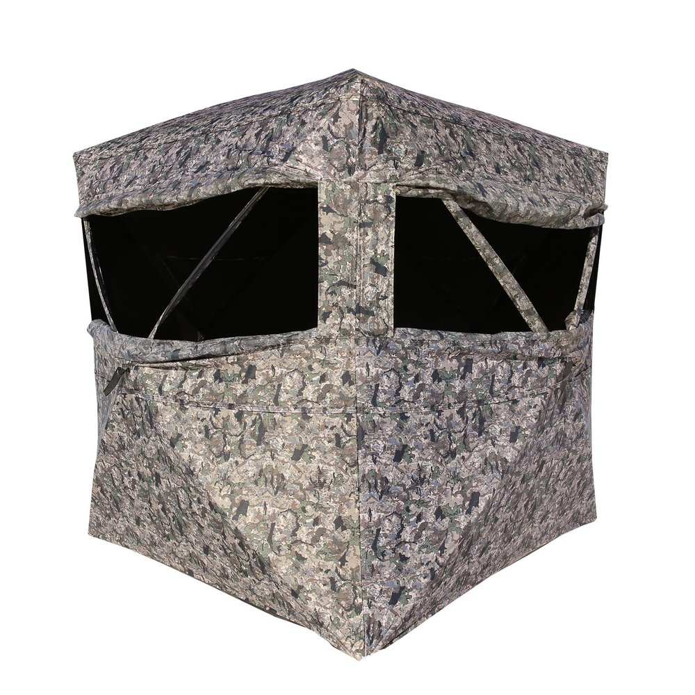 Hawk Reveal Hunting Archery Durable 73" Height Water Resistant Camo Concealing 3 Person Ground Blind with See-Through Mesh Window Panels