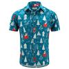 J&DHUASHA Christmas Hawaiian Shirt for Men Short Sleeve Button Down Santa Vacation Dress Shirts (Christmas Blue, XL) view 2