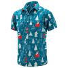 J&DHUASHA Christmas Hawaiian Shirt for Men Short Sleeve Button Down Santa Vacation Dress Shirts (Christmas Blue, S) view 1