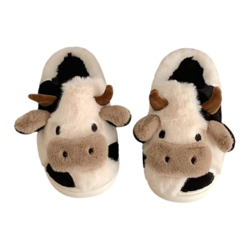 GGOOB Kawaii Cow Fuzzy Plush Slippers Women Cute Animal Funny Fluffy House Slippers
