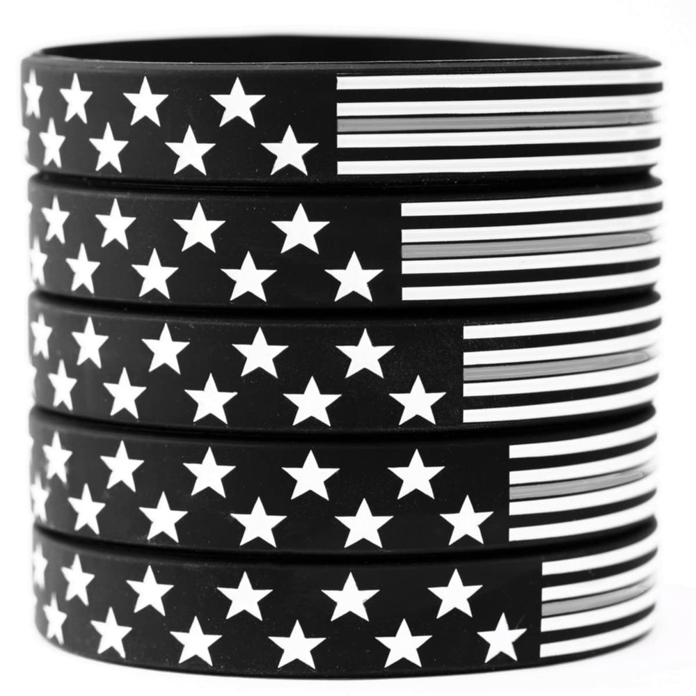 SayitBands Five of XL Flag Thin Gray Line Bracelets