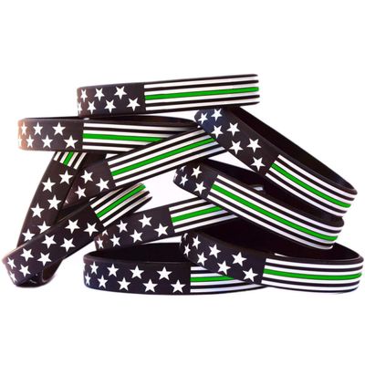 SayitBands Fifty of XL Flag Thin Green Line Bracelets