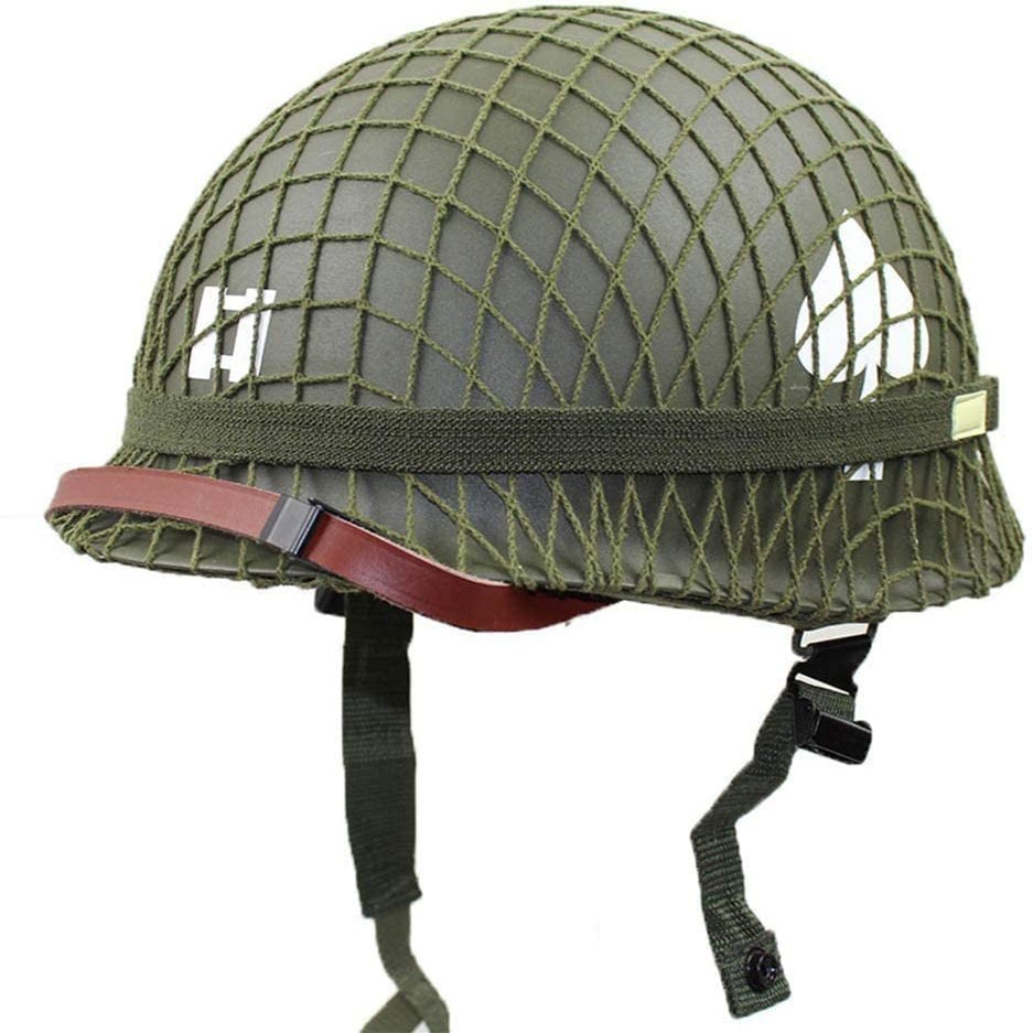SABYDICAR WW2 US Army M1 Green Helmet Replica with Net/Canvas Chin Strap DIY Painting