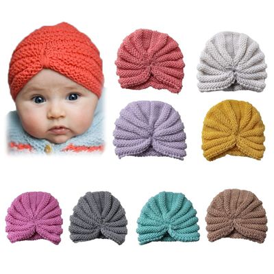 Baby Turban Knitted Candy Color Fall/Winter/Spring Infant & Toddler Bonnet Turban for Girls (Grey)