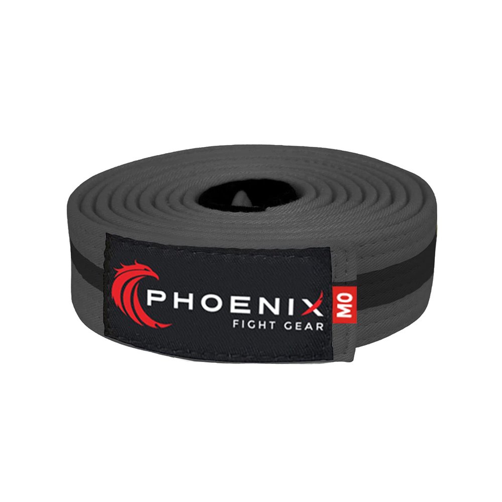 Phoenix Fight Gear Kids Jiu Jitsu Mixed Martial Arts BJJ Belt in Black, White, Grey, Orange, Yellow, Green, Purple, and Blue, Sizes M00, M0, M1, M2, M3 (Grey/Black, M1)
