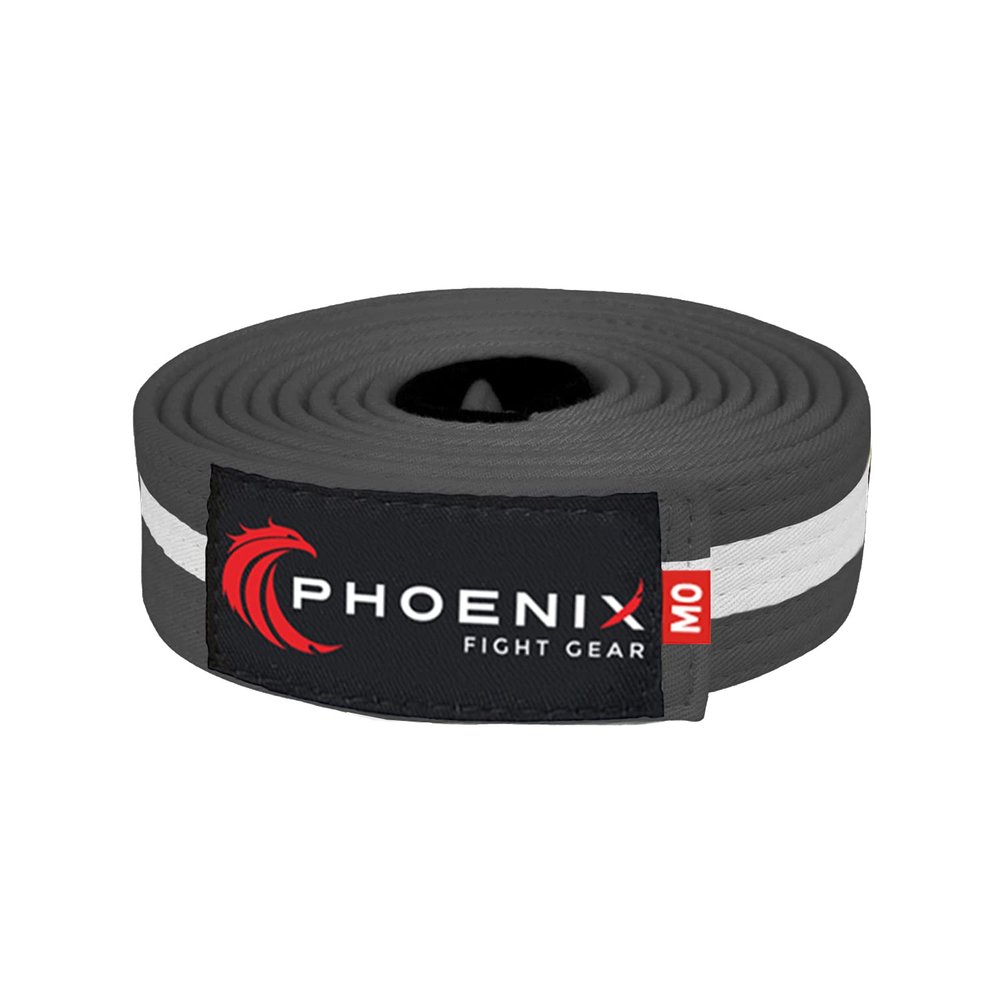 Phoenix Fight Gear Kids Jiu Jitsu Mixed Martial Arts BJJ Belt in Black, White, Grey, Orange, Yellow, Green, Purple, and Blue, Sizes M00, M0, M1, M2, M3 (Grey/White, M3)