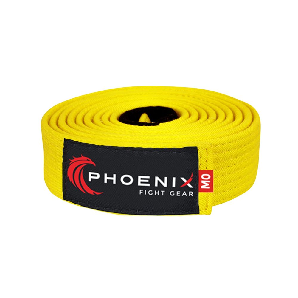 Phoenix Fight Gear Kids Jiu Jitsu Mixed Martial Arts BJJ Belt in Black, White, Grey, Orange, Yellow, Green, Purple, and Blue, Sizes M00, M0, M1, M2, M3 (Yellow, M0)
