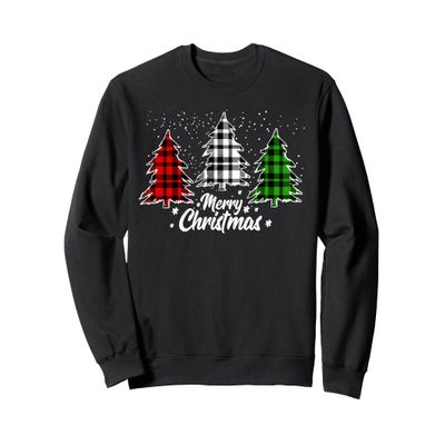 Merry Christmas Tree Xmas Buffalo Plaid Red White Green Sweatshirt