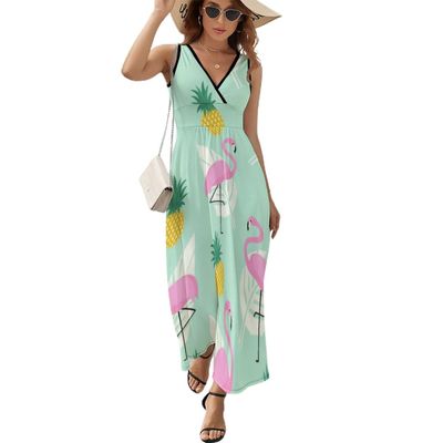 BAIKUTOUAN Pink Flamingos Women Sleeveless Maxi Dress Long Loose Funny