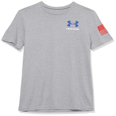 Under Armour Boys' New Freedom Flag T-Shirt, (036) Steel Light Heather / / Red, Youth X-Small