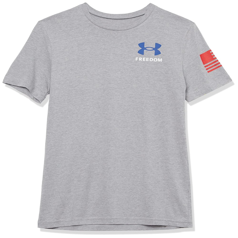 Under Armour Boys' New Freedom Flag T-Shirt, (036) Steel Light Heather / / Red, Youth X-Small