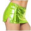 Moily Women's Shiny Metallic Faux Leather Miniskirt Sides Split Low Rise Club Party Dance Skirt Fluorescent Green One Size view 1