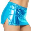 Moily Women's Shiny Metallic Faux Leather Miniskirt Sides Split Low Rise Club Party Dance Skirt Sky Blue One Size view 1