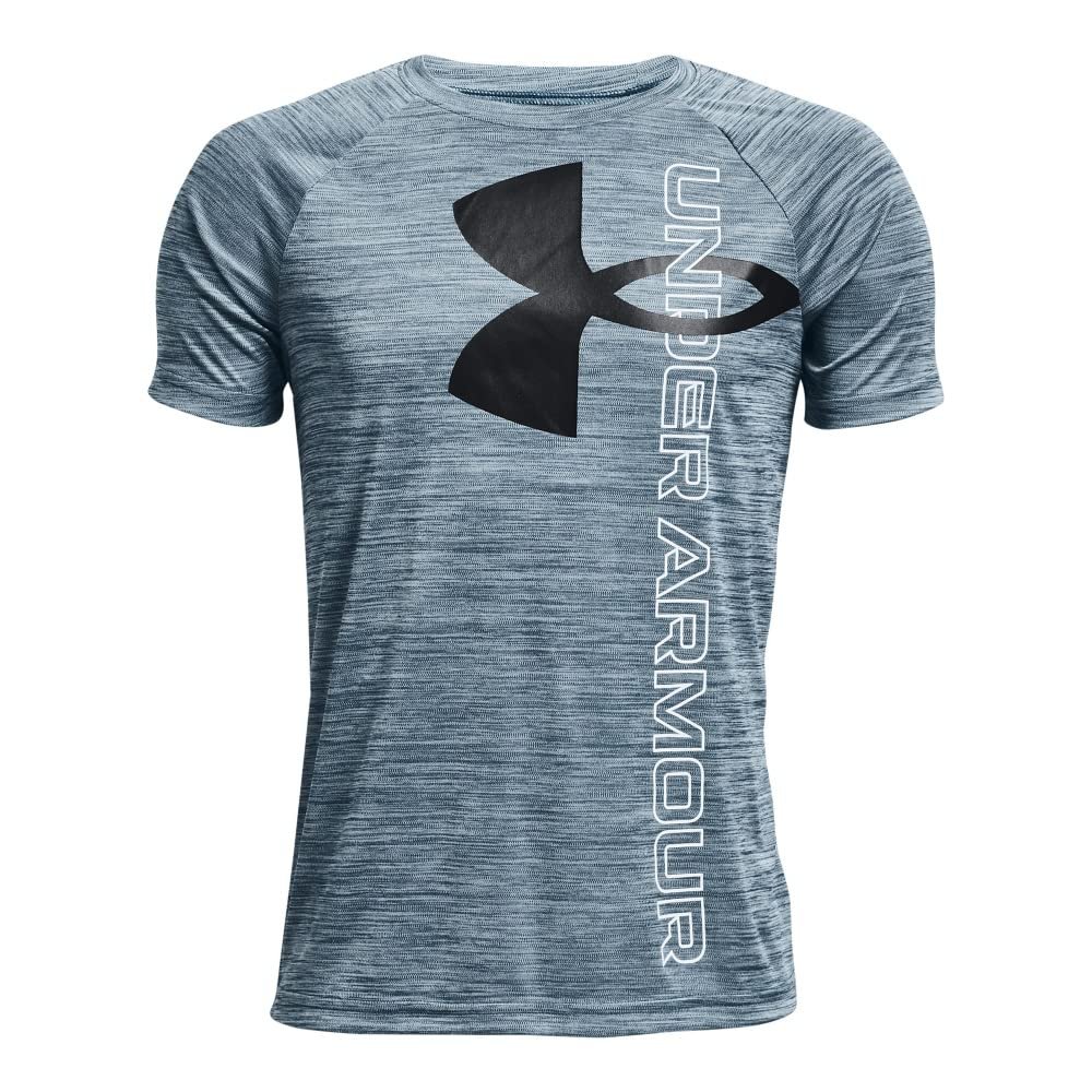 Under Armour Boys Tech Split Logo Hybrid Short-Sleeve T-Shirt, (437) Petrol Blue / / Black, Youth X-Small