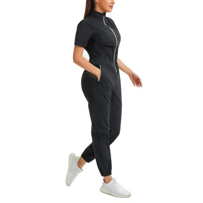 Junlan Sauna Suit for Women Sweat Jumpsuit Stand Collar Heat Trapping Shirt for Women Workout Sports(Black,Medium)