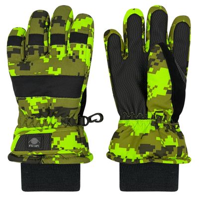 N'Ice Caps Kids Waterproof Winter Thinsulate Warm Gloves (Neon Green Digital Camo, 3-4 Years)