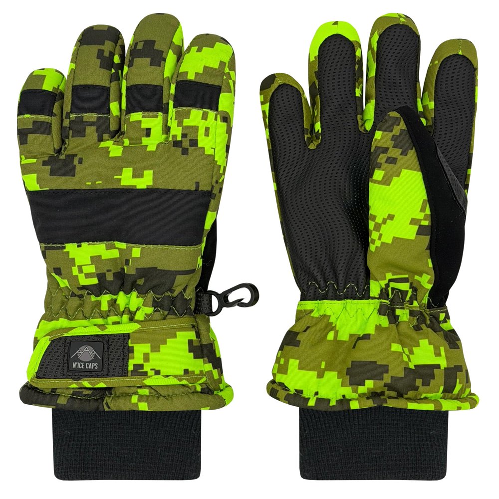 N'Ice Caps Kids Waterproof Winter Thinsulate Warm Gloves (Neon Green Digital Camo, 3-4 Years)