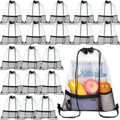 Riakrum 20 Pack Clear Drawstring Bags Bulk Stadium Approved Clear Drawstring Backpack for Sport Events Concerts Travel Beach