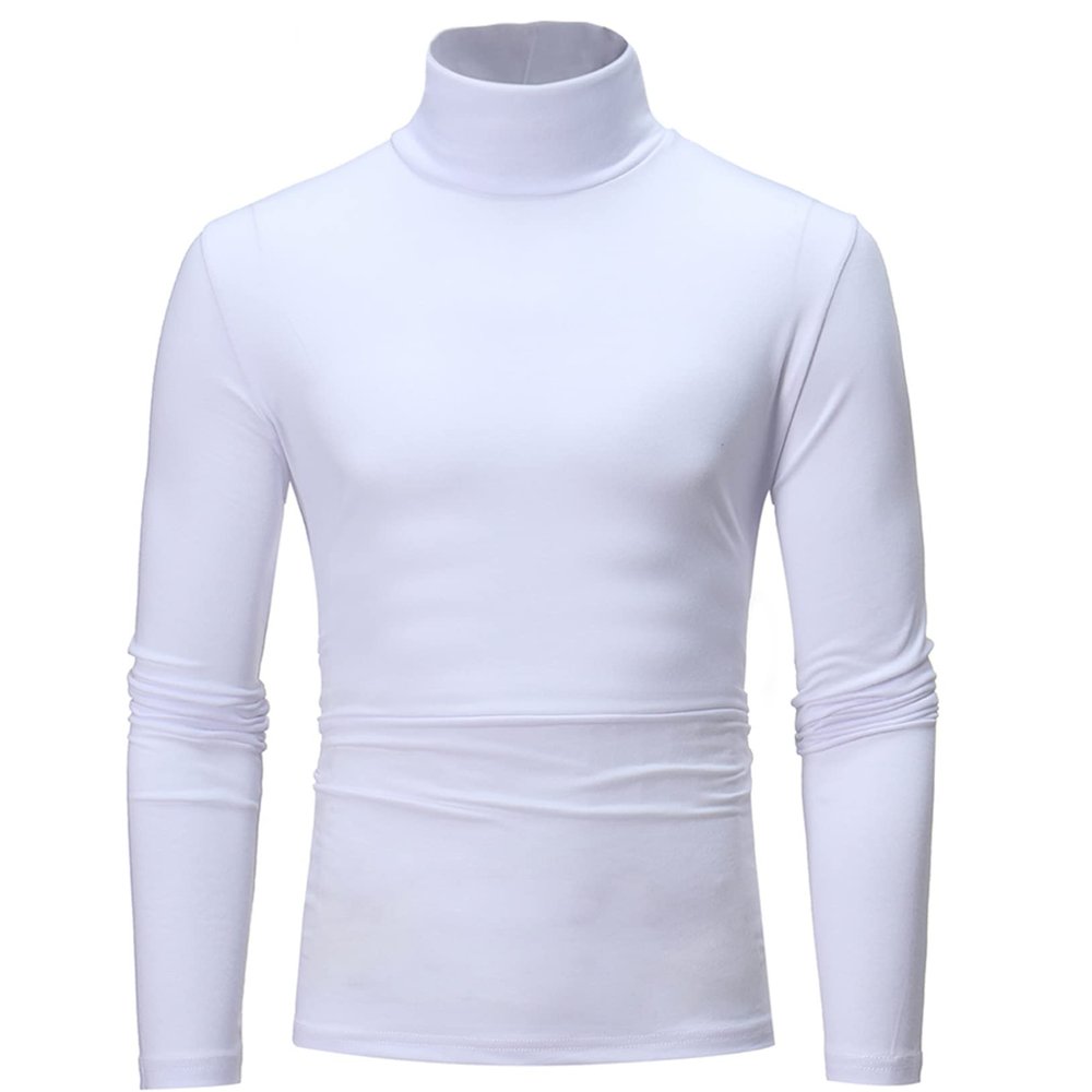 Freebily Thermal Underwear Tops for Men Turtleneck Long Sleeve Knitted Pullover Sim Fit Undershirt White XX-Large